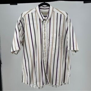 90’s Vintage Striped Men's XL Shirt - Cream, Plum, Tan 100% Cotton Button Down‎